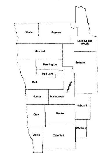 Map of northwest minnesota counties