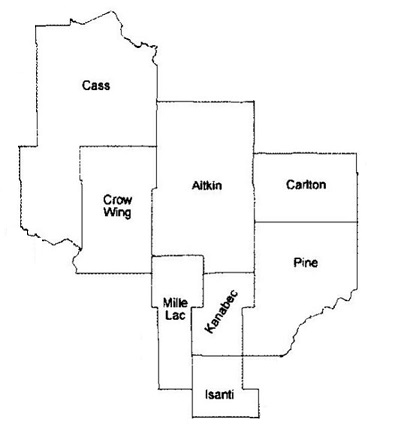 Map of north central minnesota counties