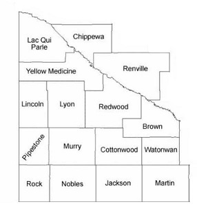 Map of southwest minnesota counties